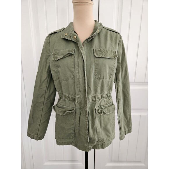 Kensie Jeans Womens Size M Army Green Zip Up Casual Jacket Cadet Collar Pockets - Picture 1 of 9